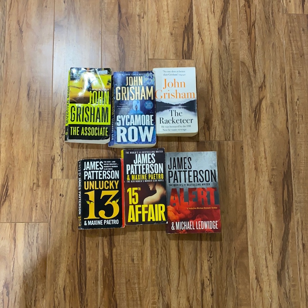 John Grisham and James Patterson books